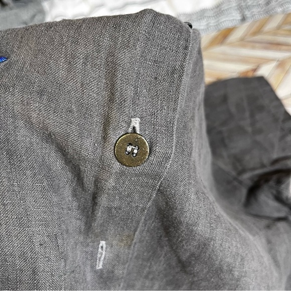 Vintage City Lights Short Sleeve Linen Button Up Oversized Dark Gray Blouse Top - Picture 7 of 12